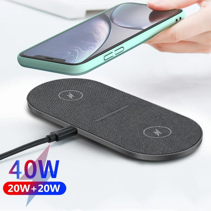 40W Dual Wireless Charging Pad สําหรับ iPhone 15 14 13 12 11 XS XR X 8 S23 S22 S21 2 ใน 1 Fast Charger Mat สําหรับ Airpods 3 Pro