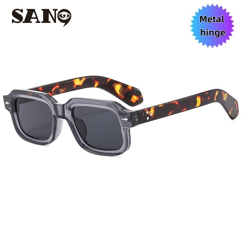 แว่นตาทรงลูกศรสี่เหลี่ยม สีเทาพรีเมียม เลนส์สามารถเปลี่ยนได้ ขนาดเล็ก