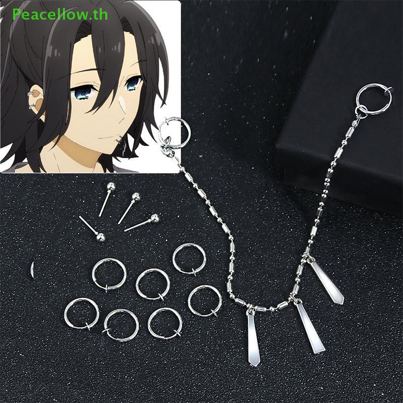 ชุดอะนิเมะ Horimiya Miyamura Izumi กับอุปกรณ์เสริมสำหรับคอสเพลย์ รวมถึงต่างหู เล็บ และริมฝีปาก