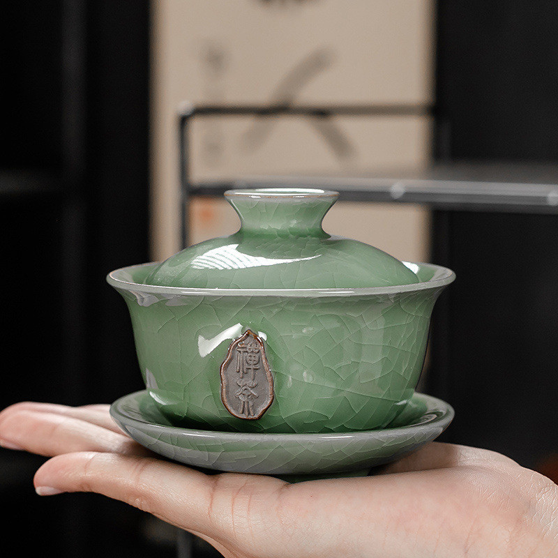 Gaiwan ถ้วยชา Sancai ชามชาเซรามิคขนาดใหญ่พิเศษเดี่ยวสีขาว Porcelain Kung Fu ชุดชา Blue White Porcelain พร้อมฝาปิด JZIK