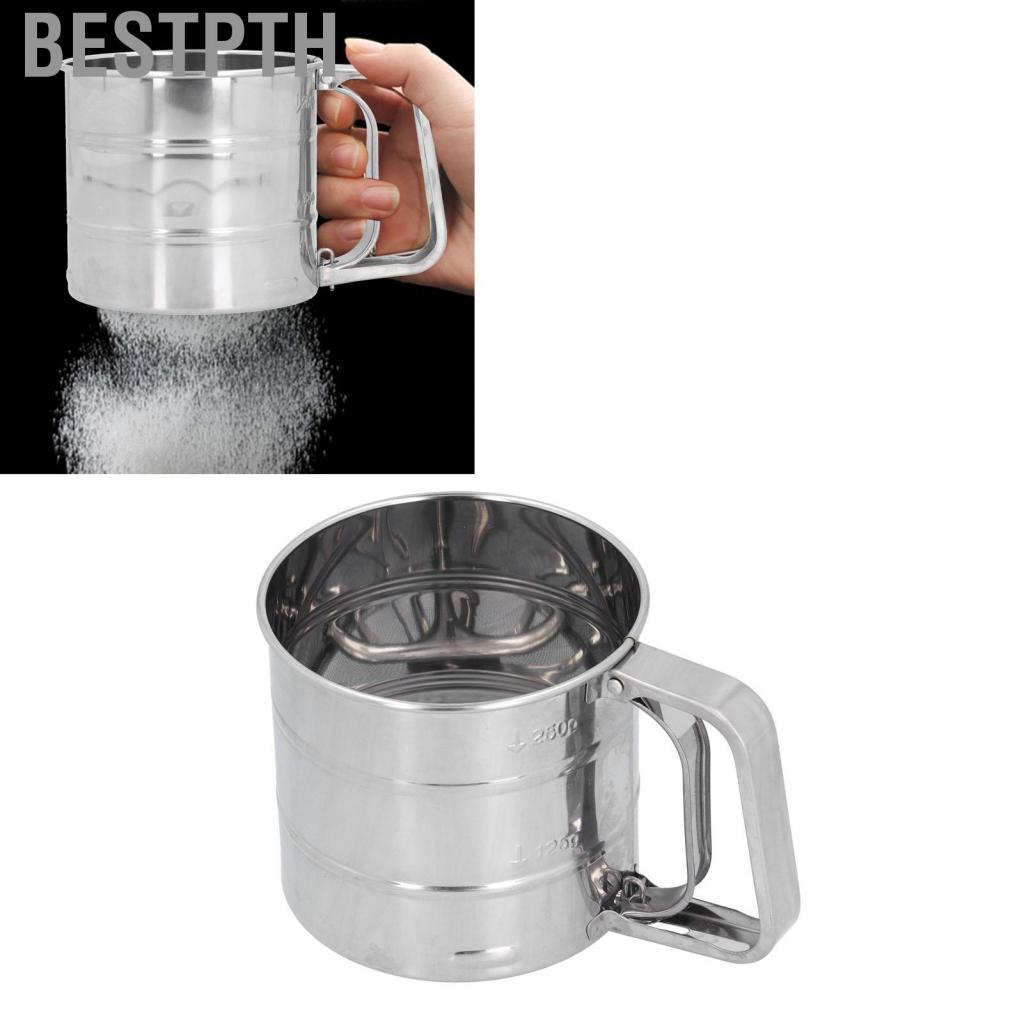 Bestpth Shaker Sieve Cup Baking Sugar Sifter Silver สแตนเลสสำหรับผงกาแฟแป้งช็อกโกแลต