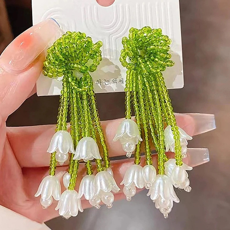 Top Sale Handmade Beaded Dangle Earrings For Women Accessories Stud Earring Flower Shape Pendients N