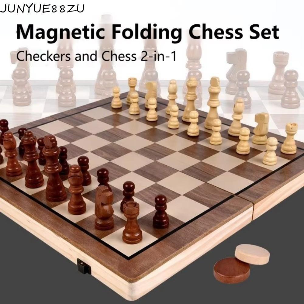 JUNYUE88ZU ชุดหมากรุกไม้, 2-in-1 Double Queen Chess Checkers ของเล่น, Professional Rounded Corner แบ
