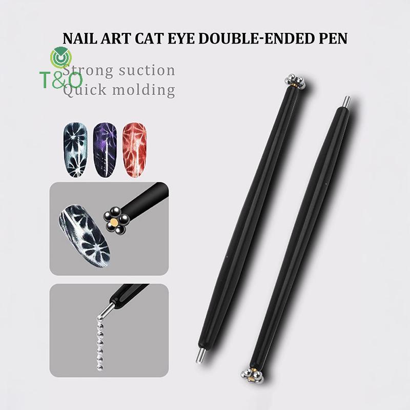 T&O 2 In 1 Professional Nail Art Cat Eye ปากกาแม่เหล็กสําหรับลูกเหล็กดูดลูกปัดเหล็กแม่เหล็ก Dotting 