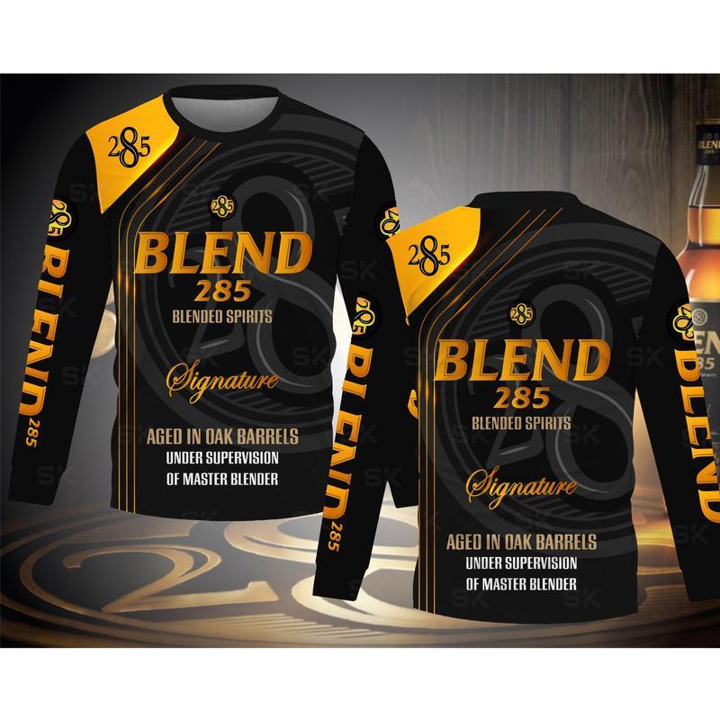 เสื้อเชิ้ตผู้ชายแขนยาว Blend 285 สไตล์คล้ายถังบาร์เรลวิสกี้ ลายดำและทองเหมือนถังไม้โอ๊ค