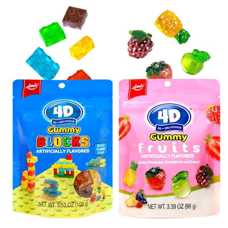 Amos 4D fruit gummy 40g wlchang เยลลี่ผลไม้ เยลลี่รูปตัวต่อ