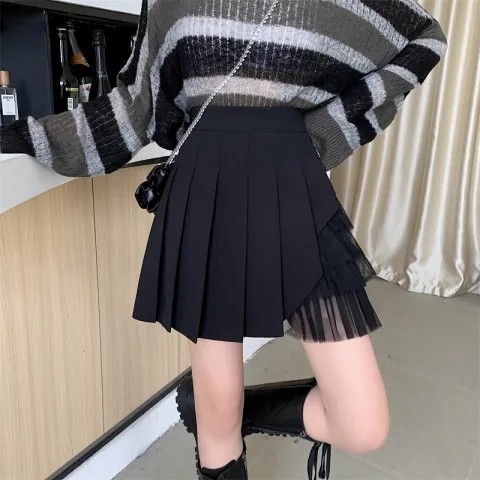 กระโปรงSafety Pants A-Line สไตล์ตาข่ายและจีบ สำหรับทุกฤดูกาล (+JK Safety Pants a-Line Short Skirt Su