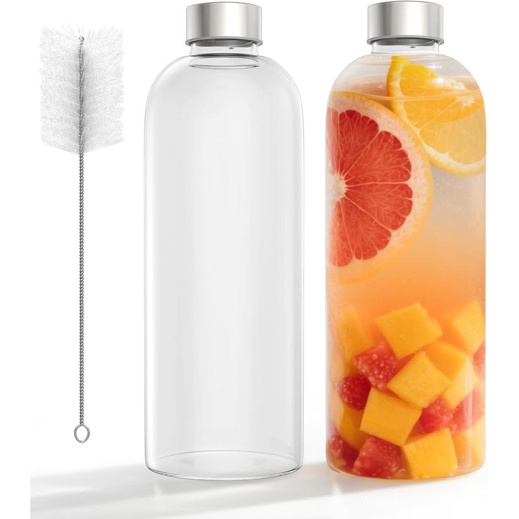 YR ขวดแก้วดื่ม 2 ขวด, ขวดน้ําแก้ว Litre 1 ขวด, ขวดแก้วพร้อมฝาปิดสแตนเลส, ขวดแก้ว, ขวดน้ํา, ขวดแก้วดื