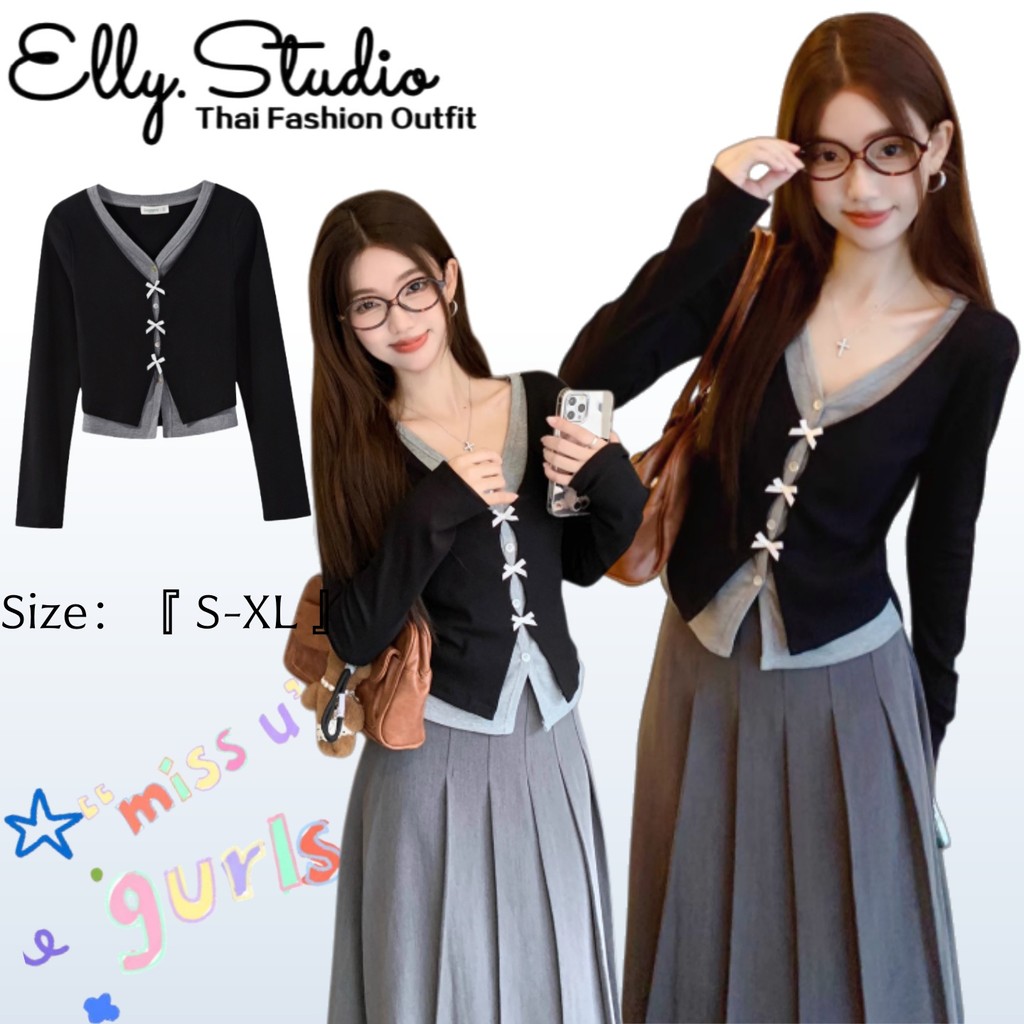 Elly พร้อมส่ง🦄เสื้อยืดแขนยาวคอวี🦄แฟชั่น เสื้อครอปทรงเข้ารูป ใส่แล้วดูผอม จับแมทซ์ได้ง่าย ใส่แล้วดูผอม เข้ารูป สายฝอ