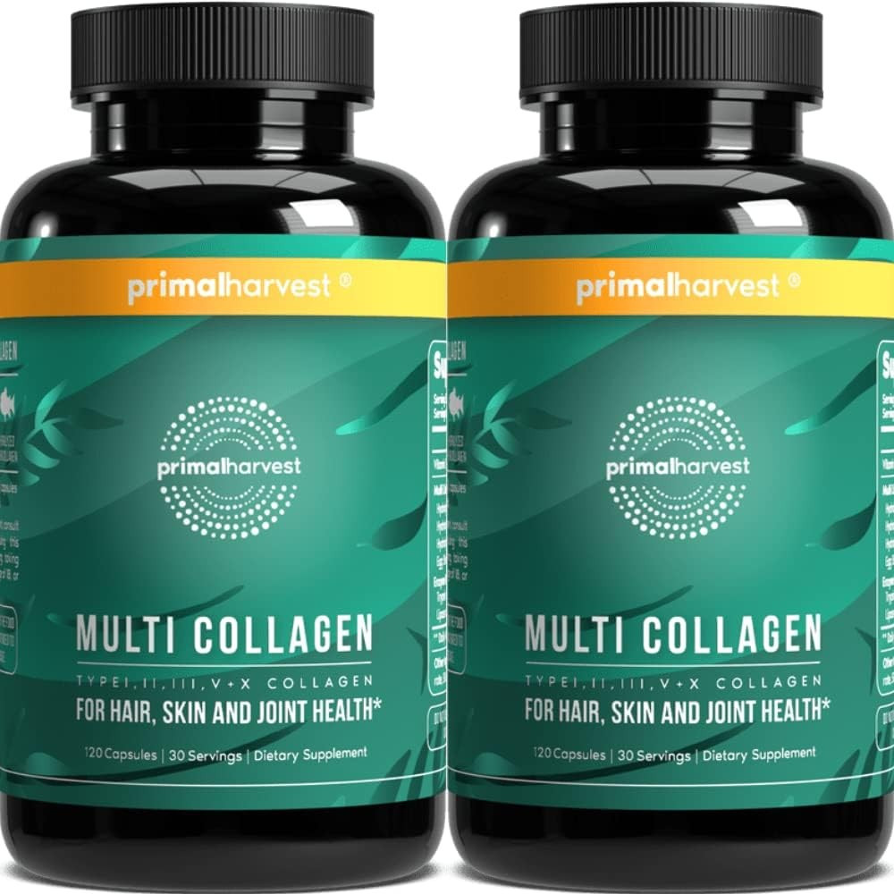 Primal Harvest 2 Pack, Multi Collagen Pills สําหรับผู้หญิงและผู้ชาย (Type I, II, III, V, X) อาหารเสร
