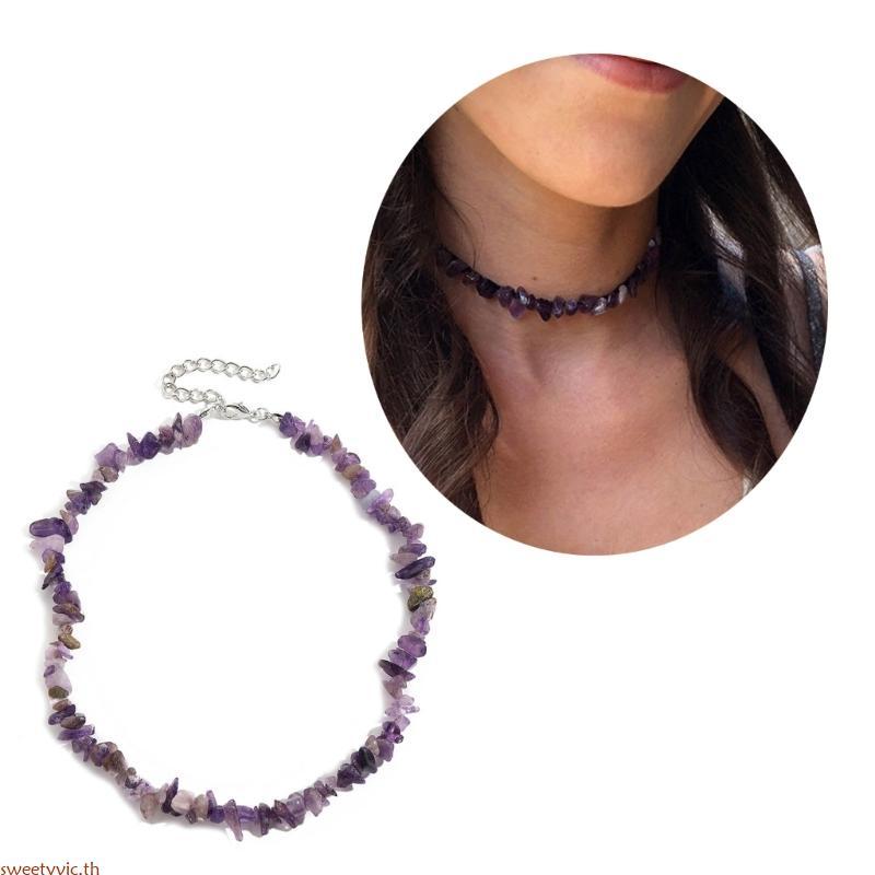 Colorful Natural Stone Choker Bohemia Gravel Beaded Grunge Necklace For Women