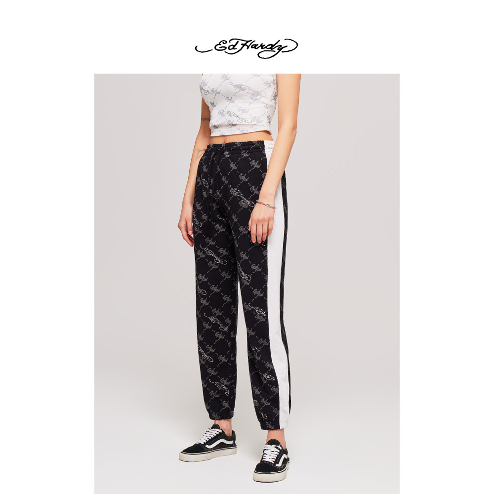 Ed Hardy 2023 ฤดูร้อน กางเกงลําลองสีดำและขาว สำหรับสตรี