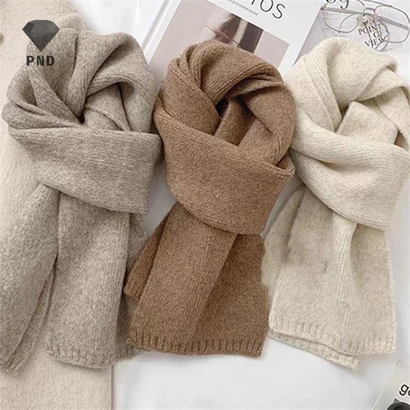 PND เกาหลีถักผ้าพันคอสีทึบหนาผู้หญิงผ้าพันคอสภาพอากาศเย็นความร้อนคอห่อชุดลําลองผ้าพันคอ raoog