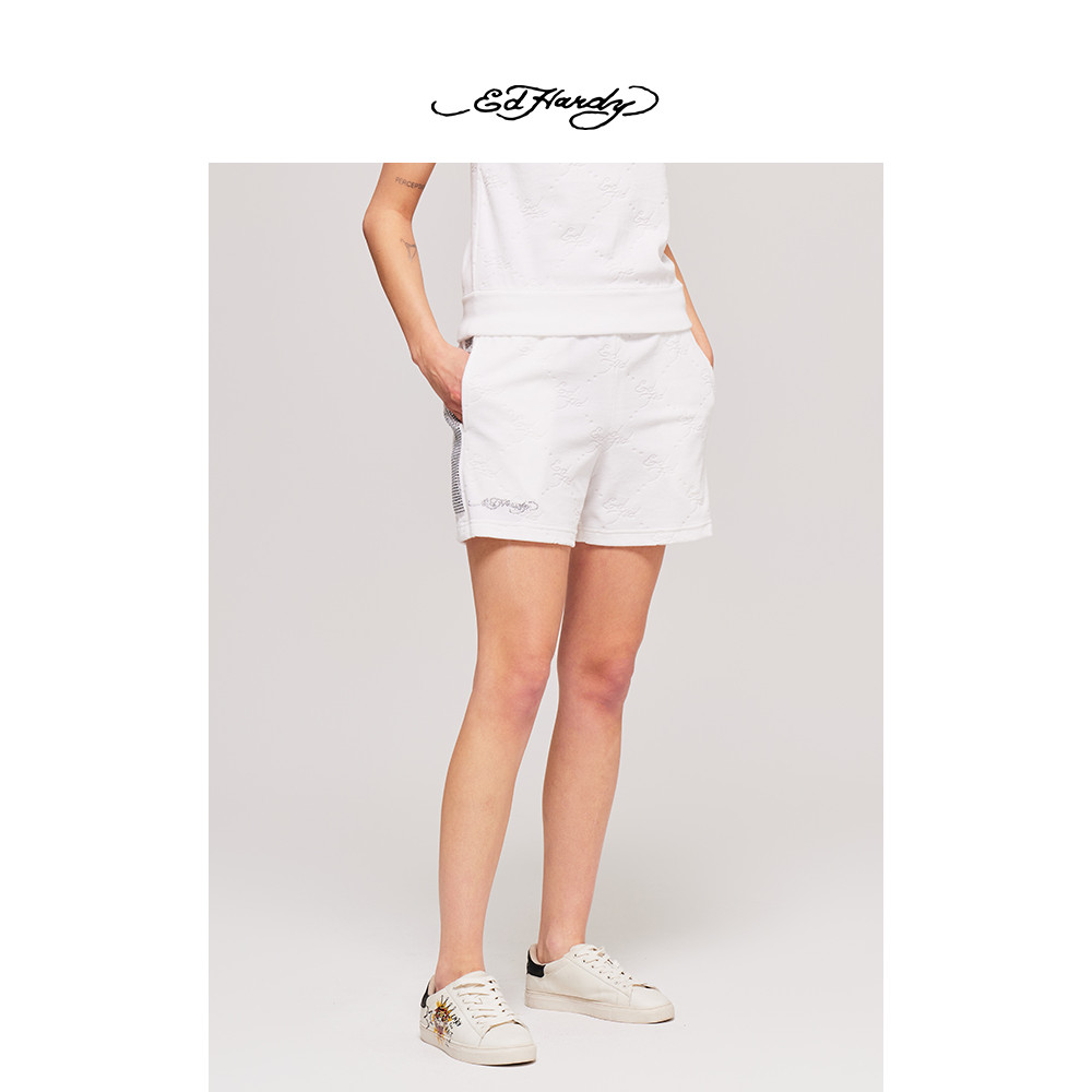 กางเกงขาสั้นสุภาพสตรี Ed Hardy ฤดูร้อน ลายดอกไม้เก่าแก่ พร้อมโลโก้แบบแรเงา E1PBW397