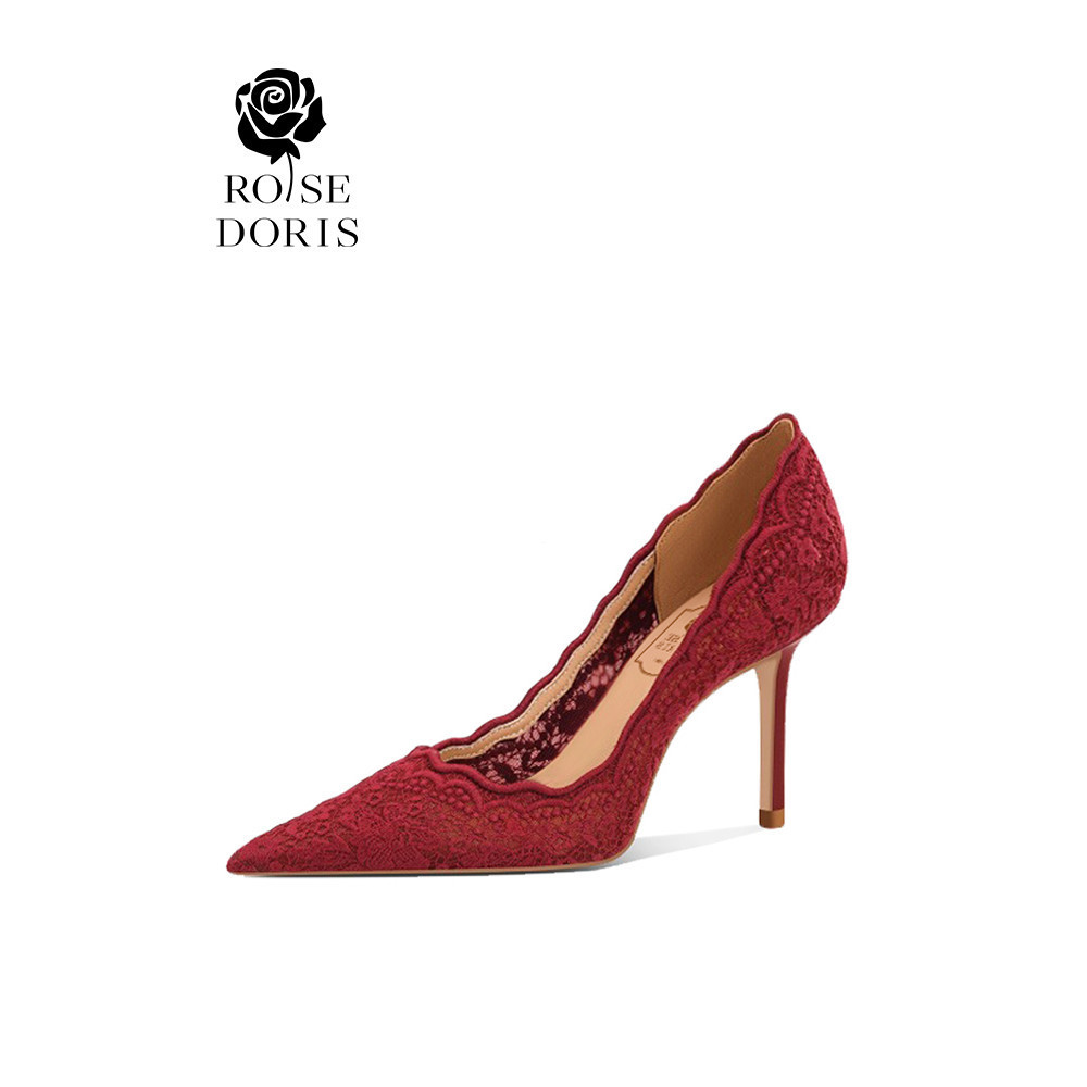 Rose Doris Red Lace Wedding Shoes 2025