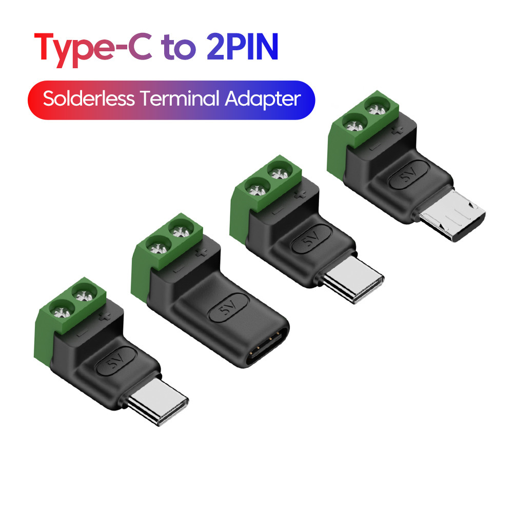 ประเภท C ชายหญิง Micro Usb 5V ถึง 2 ขาไม่มีบัดกรีอะแดปเตอร์เทอร์มินัลสีเขียวหัวเชื่อมต่ออย่างรวดเร็วสําหรับชาร์จโทรศัพท์แท็บเล็ต