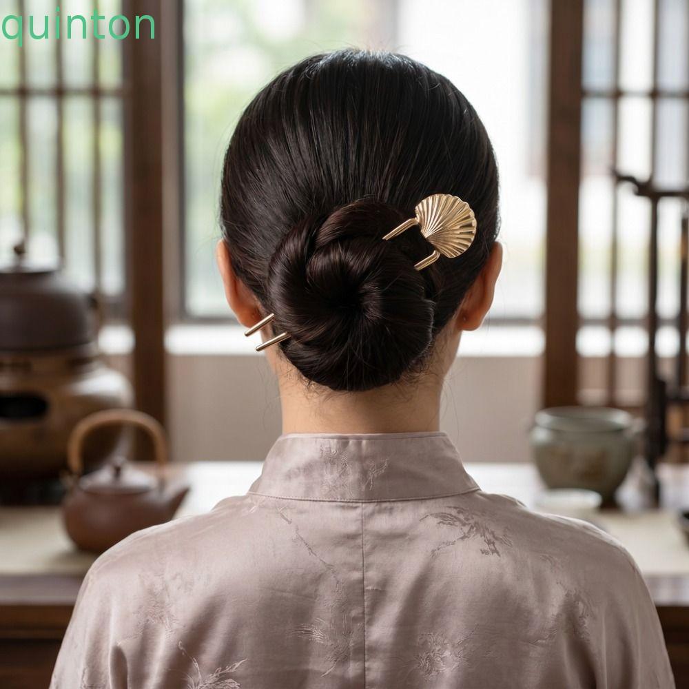 QUITON Shell Hair Sticks, U Shape Alloy U-Shaped Hair Fork, Elegant Gold Silver Hair Holder Headdres