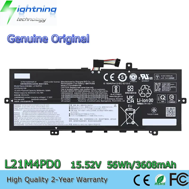 L21M4PD0 L21C4PD0 1542V 56Wh แบตเตอรี่สําหรับ Lenovo ThinkBook 13s G4 ARB IAP 13x G2 IAP