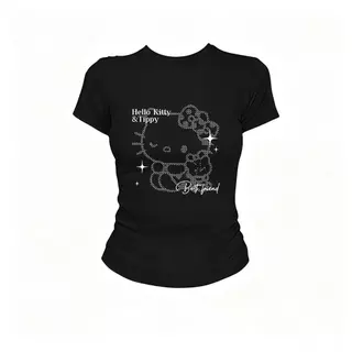 เสื้อยืดแขนสั้นพิมพ์ลายสไตล์อเมริกัน ดีไซน์ใหม่สำหรับผู้หญิงรับซัมเมอร์ ทรงเข้ารูป กระชับสัดส่วน เนื้อผ้ายืดหยุ่น