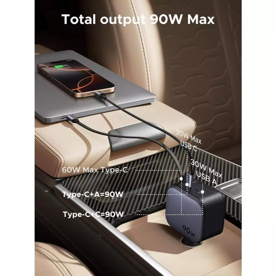 UGREEN Car Charger Type C Retractable Fast Charging 60w 75w 90w thumbnail 6