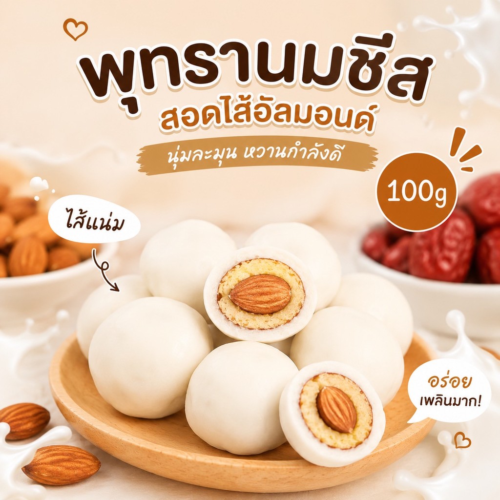 พุทรานมชีสสอดไส้อัลมอนด์ 100g.