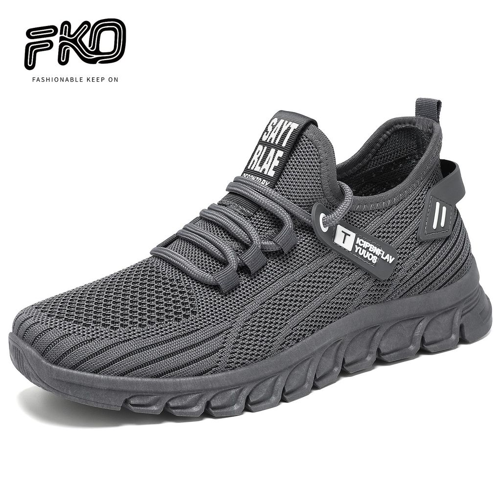 FKO ผู้ชาย Fly ถักรองเท้าผ้าใบกีฬา Breathable Polymer TOP น้ําหนักเบา PVC Casual Running Walking รองเท้า 39-45
