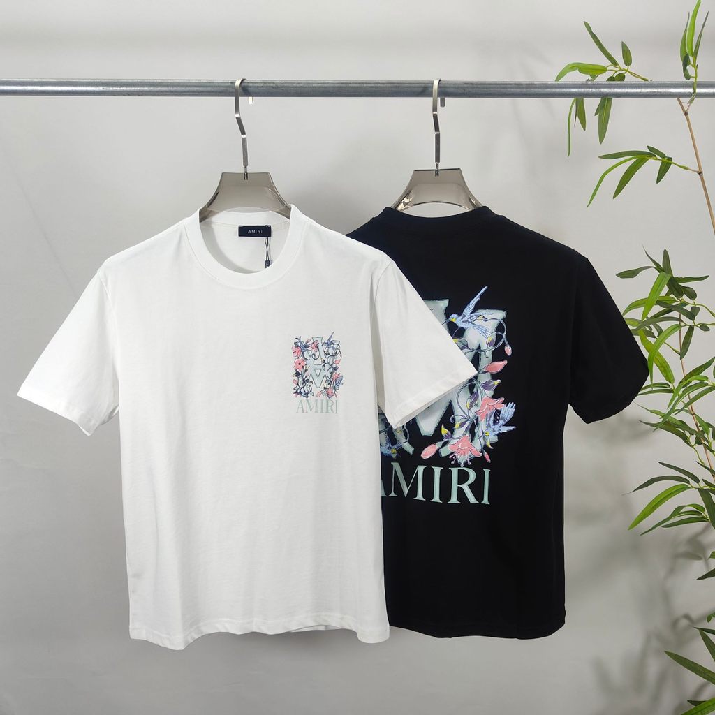 X7NY Am1 ฤดูร้อนใหม่ผู้ชายผู้หญิงเสื้อคอกลมพิมพ์ลายดอกไม้รอบคอ All-Match เสื้อยืดแขนสั้น