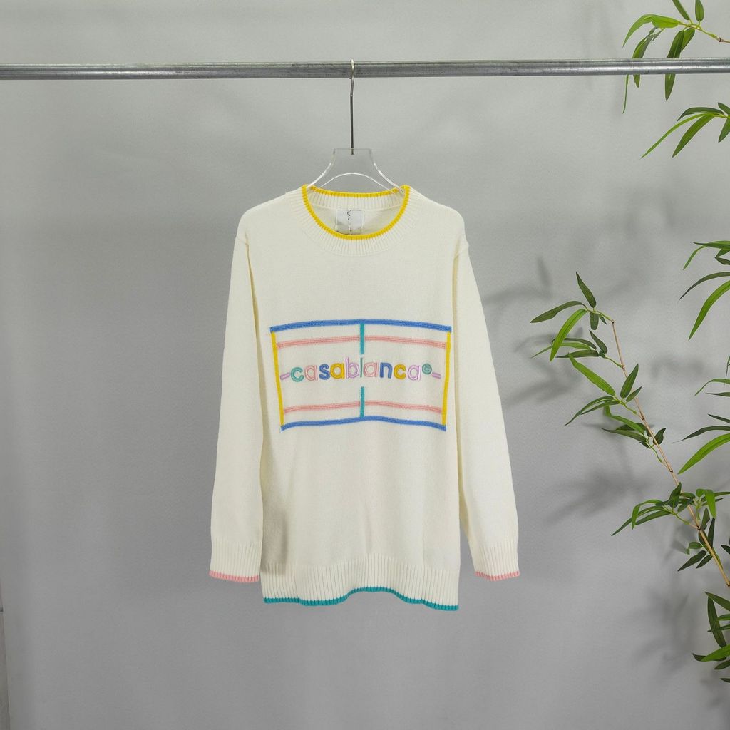 6EMD Casablanc * แฟชั่นสบายๆ All-Match ถักเสื้อกันหนาวรอบคอแขนยาวผู้ชายผู้หญิงสไตล์เดียวกันเสื้อกันห