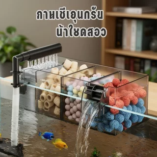 กรองน้ำตู้ปลา กรองแขวน 3in1 เครื่องกรองตู้ปลา น้ำใส เงียบ ประหยัดไฟ เพิ่มออกซิเจน น้ำตก