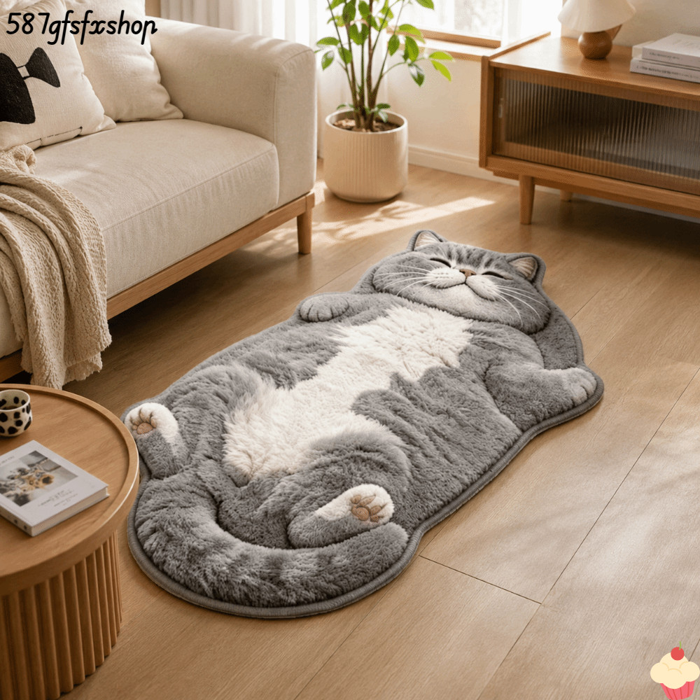 SWEETHOME พรมตกแต่งบ้าน, พรมกันลื่นบริเวณรูปแมวกันลื่นป้องกันการเปรอะเปื้อน, ตลกทําความสะอาดง่ายพรมการ์ตูนห้องนั่งเล่น