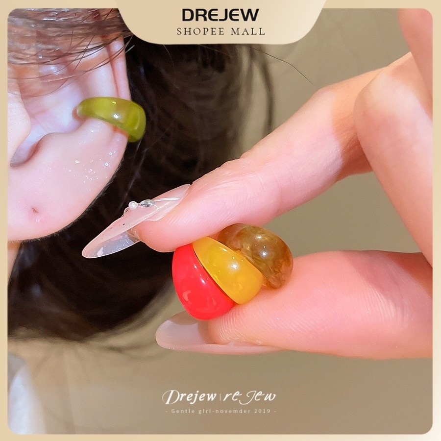 DREJEW ต่างหูคลิปหู ชุด 4 ชิ้น เรซินรูปตัวซี สีสดใสละเอียดอ่อน สไตล์สบายๆ อเนกประสงค์