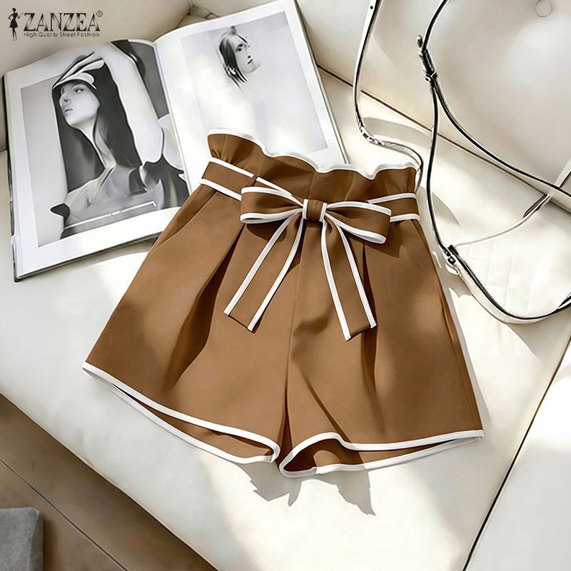 ZANZEA ใส่ ซานเซีย ผู้หญิงเกาหลีสบายๆหลวมกระเป๋าด้านข้างเอวยางยืดกางเกงขาสั้นขากว้าง — صورة 5