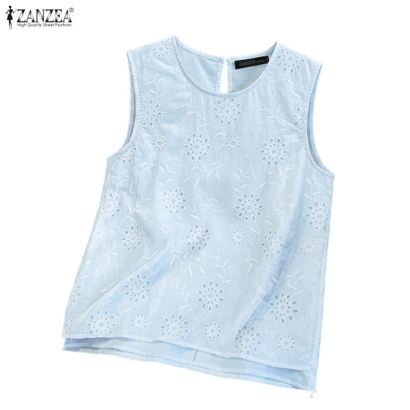 ZANZEA เสื้อกล้ามกลวงลายดอกไม้แขนกุดหรูหราเกาหลีสําหรับผู้หญิง