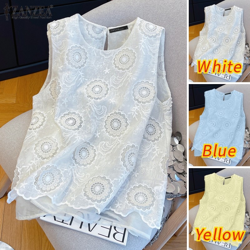 ZANZEA เสื้อกล้ามกลวงลายดอกไม้แขนกุดหรูหราเกาหลีสําหรับผู้หญิง — صورة 3
