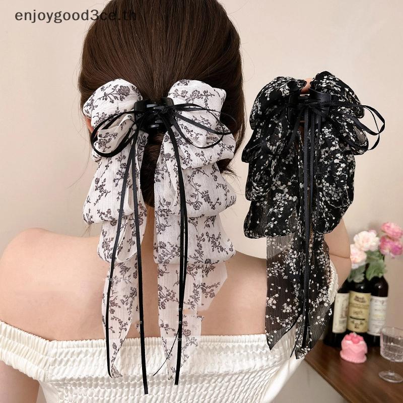 L&Z ดอกไม้บด Multi-Layer Bow Fluttering ริบบิ้นคลิปผมหญิงผมหางม้าต่ําคว้าคลิป Ba Of Head Shark คลิป