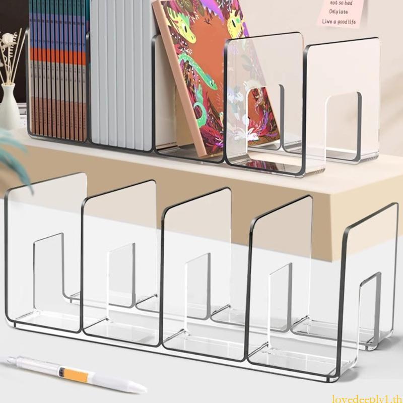 Acrylic Bookend for Shelf 4 Compartments Book End Book  Organiser Stand