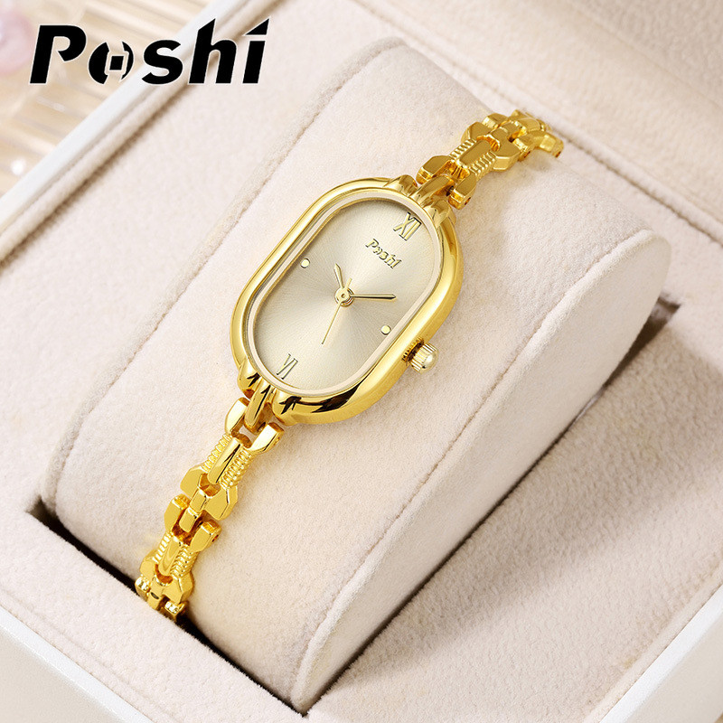 POSHI สุภาพสตรีนาฬิกาโซ่หรูหรานาฬิกาควอทซ์เรียบง่าย