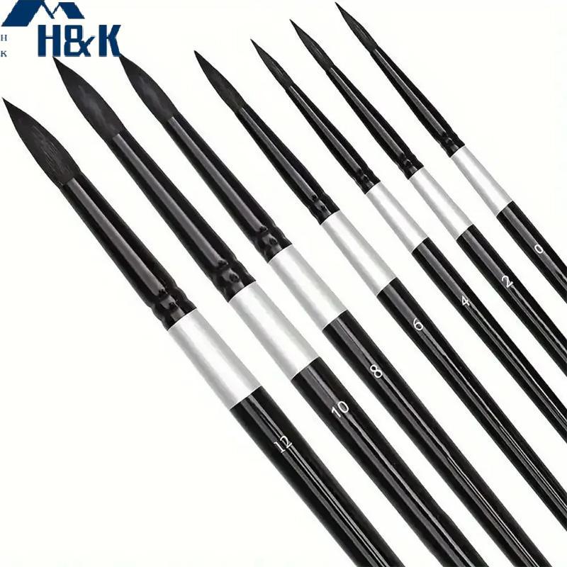 [H&K] ชุดแปรงศิลปะ 7 ชิ้น - เคล็ดลับกลม/จุดสําหรับ Gouache/H2O | ชุดศิลปินเริ่มต้น W/ด้ามไม้ (ไม่มีเ