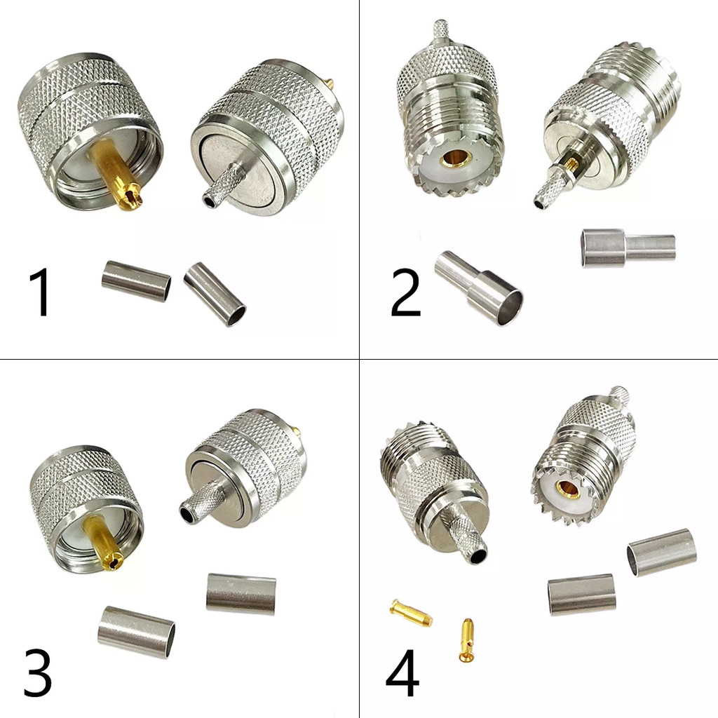 1PC UHF ชายหญิงปลั๊กแจ็ค PL259 SO239 RF Coax Connector Crimp RG316 RG174 RG58 RG142 ทองแดง Nickelpla