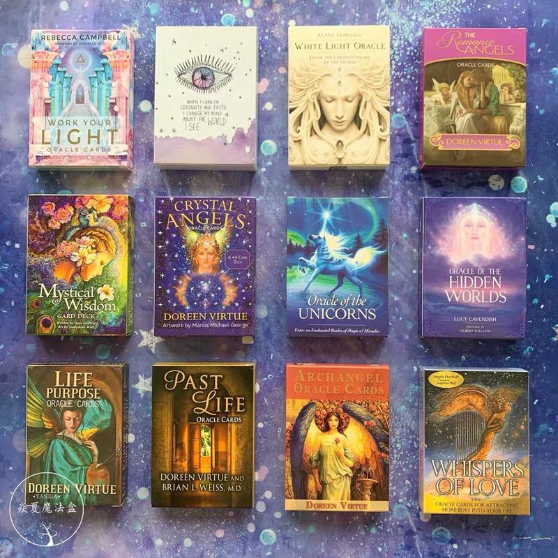 การแปลภาษาจีนฟรี Archangel Oracle Card Universe Power Unicorn Past Present Life Crystal Angel Oracle