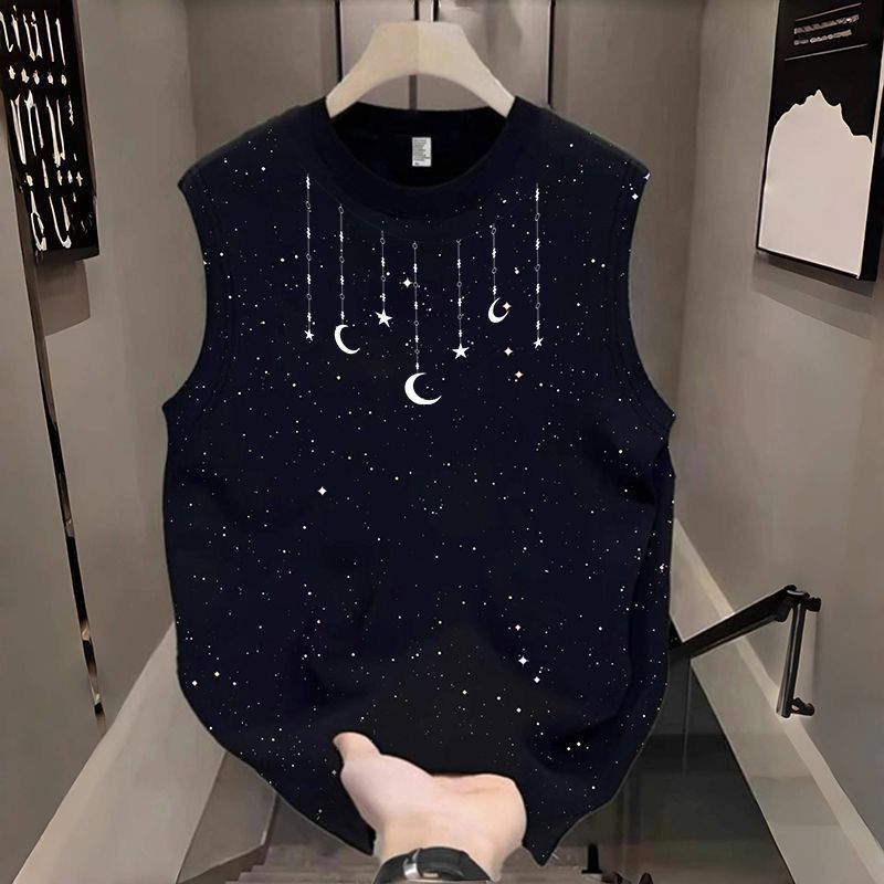 ❤❤ Street Wear Gypsophila Design Sequined Vest Men Dopamine Thin Style Breathable Top t-Shirt Men St