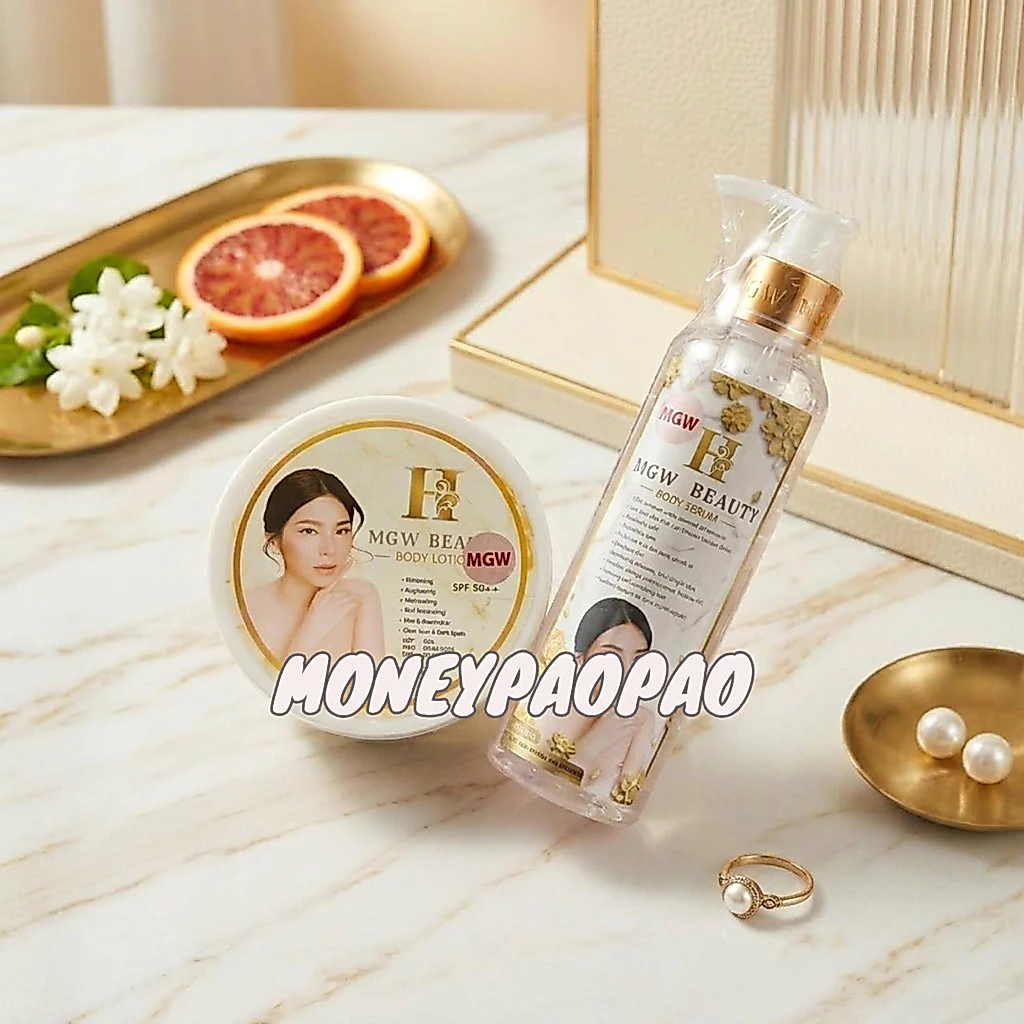 (สติ๊กเกอร์แดง)(1 set) ครีมเมจิกไวท์ H Mgw Beauty Body Lotion + Serum ครีม+เซรั่ม