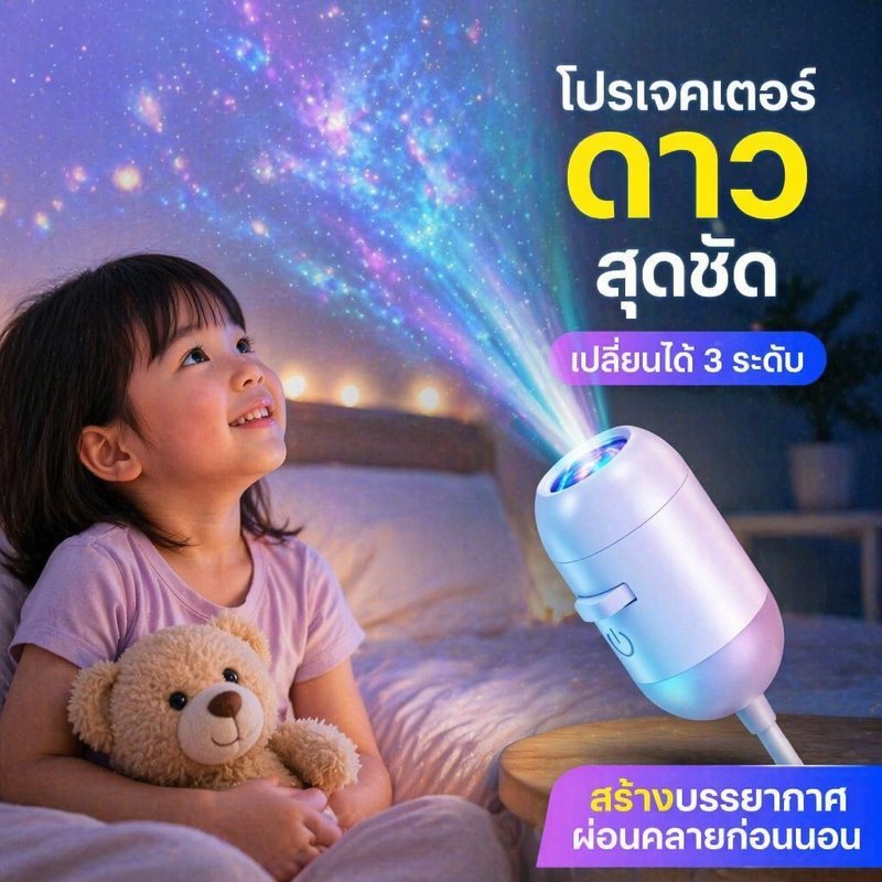 โคมไฟโปรเจคเตอร์ดาว ท้องฟ้าจำลอง 34 แบบ หมุน 360 องศา USB สวิตช์สัมผัส ปรับความสว่าง