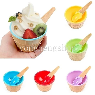 ชามไอศกรีมน่ารัก พร้อมช้อน ใช้ซ้ําได้ สําหรับใส่ขนมหวาน ไอศกรีม เหมาะกับงานปาร์ตี้
