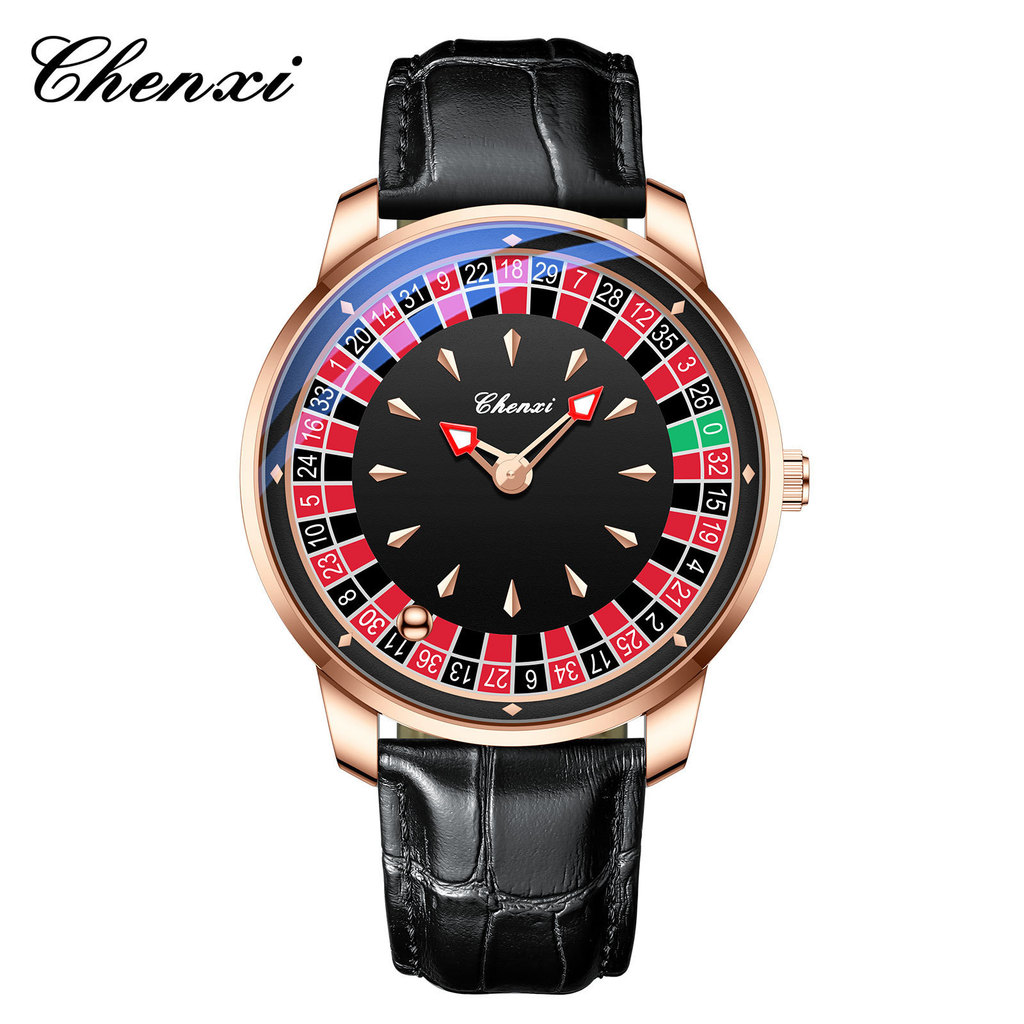 CHENXI แฟชั่น Lucky Turntable Luminous กันน้ํา Casino Rouplette ผู้ชายนาฬิกาข้อมือควอตซ์