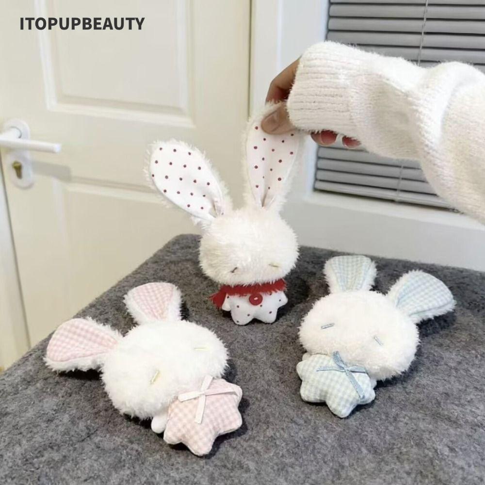 ITOPUPBEAUTY พวงกุญแจตุ๊กตากระต่ายตุ๊กตากระต่ายหูยาวนุ่มจี้น่ารักโซ่ลูกปัดกระต่ายแขวนเครื่องประดับใช้ทุกวัน
