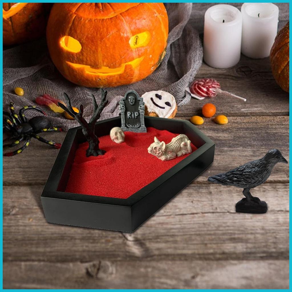 Zen Garden Coffin Spooky ฮาโลวีน Tombstone Skull Crow ตารางตกแต่ง Gothic โต๊ะ Zen Garden สําหรับ Hom