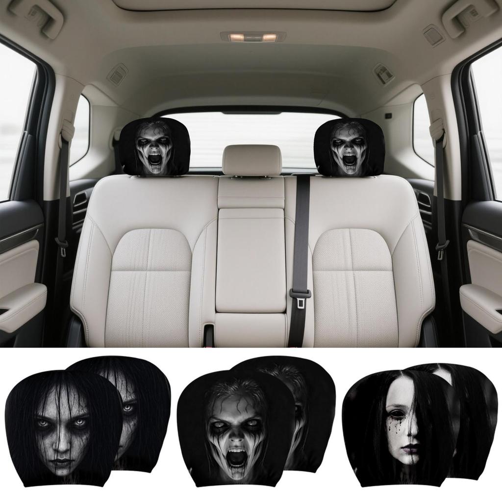 Ghost Face Headrest Covers 2 ชิ้น Universal ยืด Ghost Face Case Breathable รถ Headrest Cover yikuiat