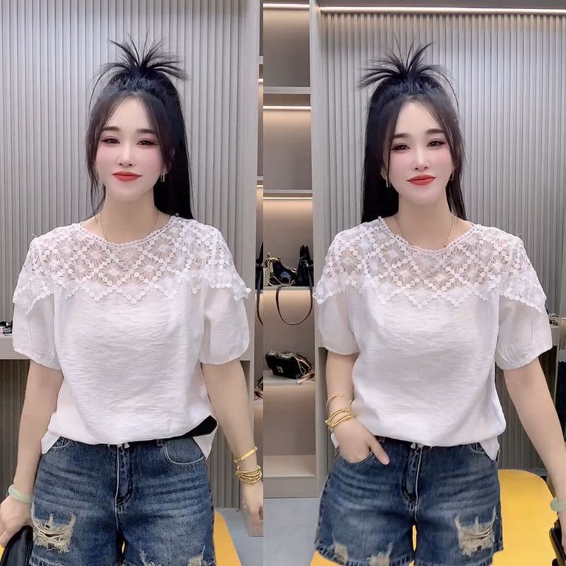 พร้อมสต็อก Influencer แฟชั่นขายดี Age-Reduction หลวม Age-Reduction หลวม Slimmer ดูรอบคอสีทึบ Hollow 