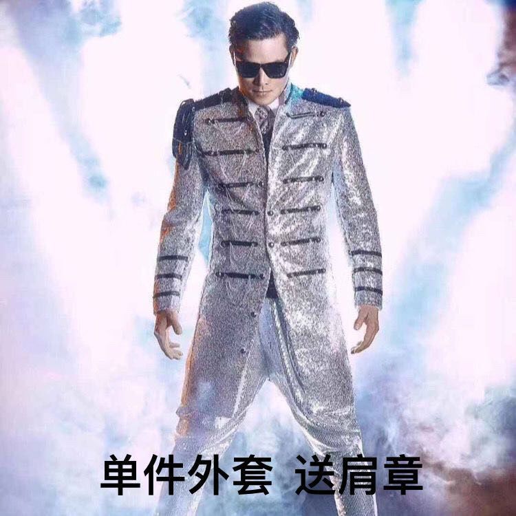 男士秋冬新款加亮片圆服立领中长款风衣夜店手装DJ表外套ผู้ชายเครื่องแต่งกายเวทีเลื่อมชุดยืนปกกลางความยาวosdd999.mysdd999my202607